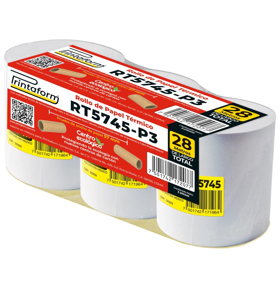 ROLLO TERMICO 57MM X 26MTS PAQ.C3 ROLLOS T5745 C.16